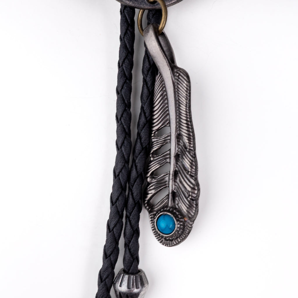 Silver Cowboy Hat w Feather Turquoise Bolo Tie - Bolo-021
