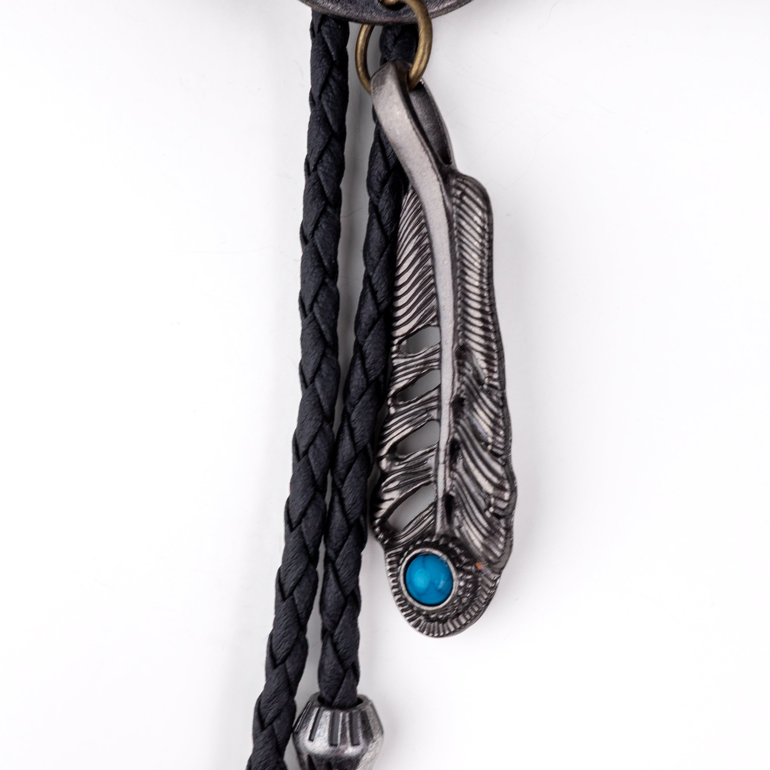 Silver Cowboy Hat w Feather Turquoise Bolo Tie - Bolo-021