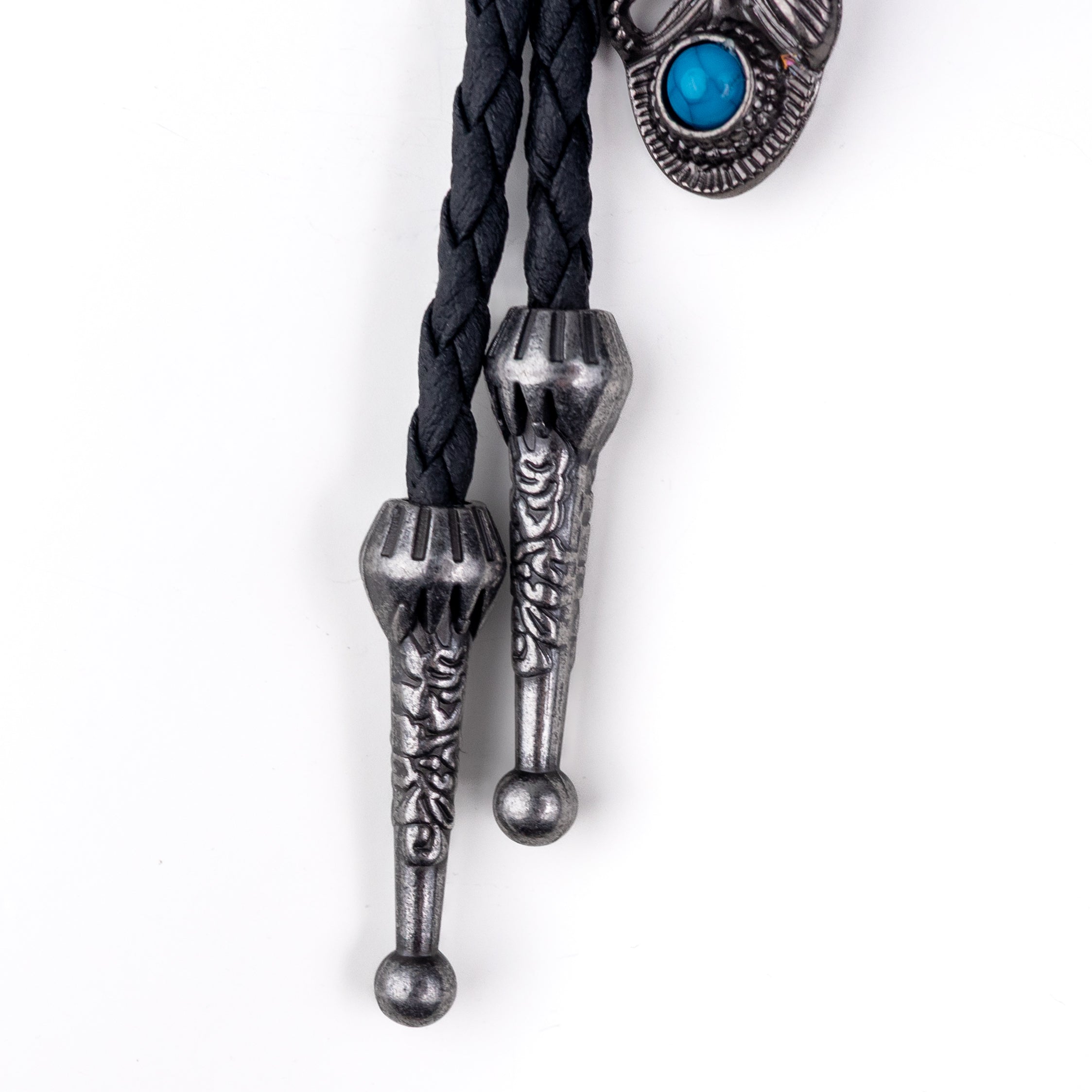 Silver Cowboy Hat w Feather Turquoise Bolo Tie - Bolo-021