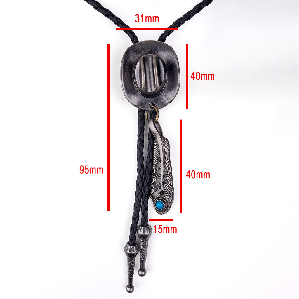 Silver Cowboy Hat w Feather Turquoise Bolo Tie - Bolo-021