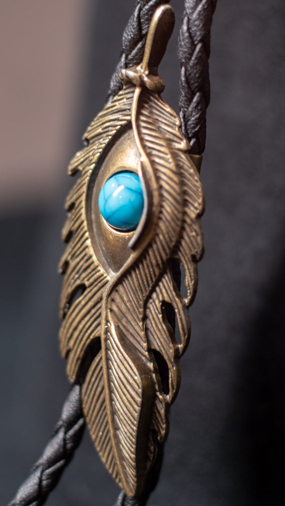 Golden Emu Feather Bolo Tie - Bolo-006