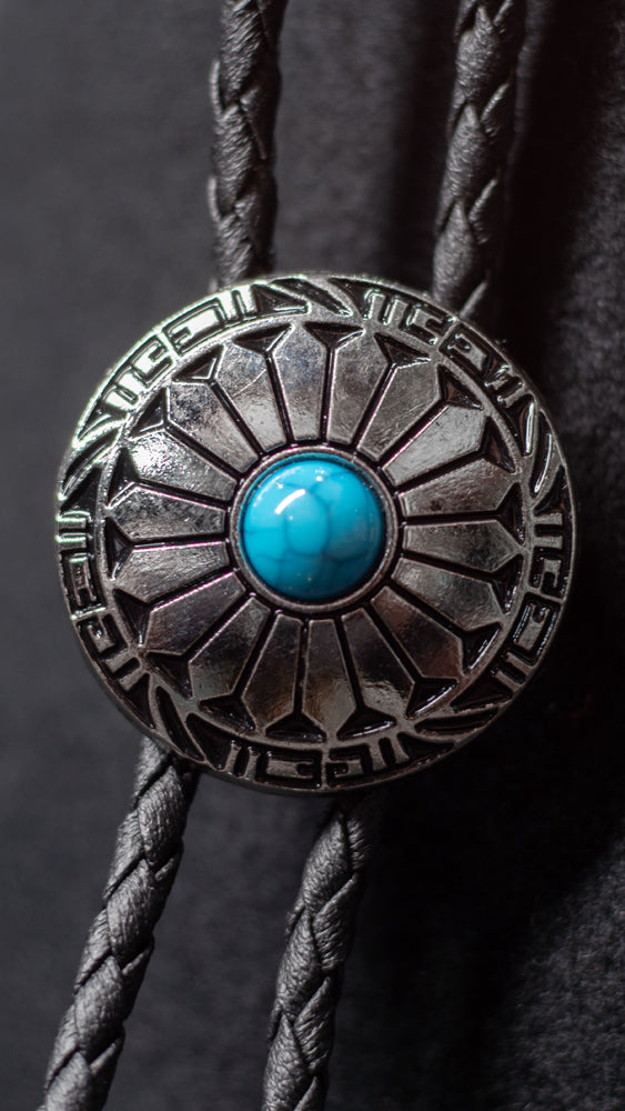 Western Turquoise Sunburst Bolo Tie - Bolo-015