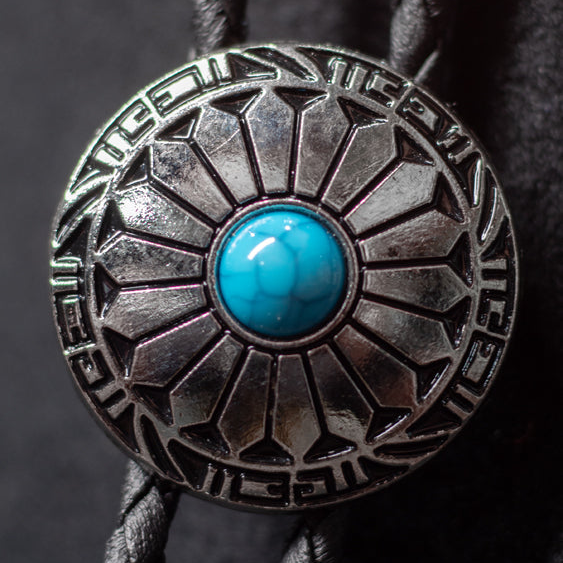 Western Turquoise Sunburst Bolo Tie - Bolo-015