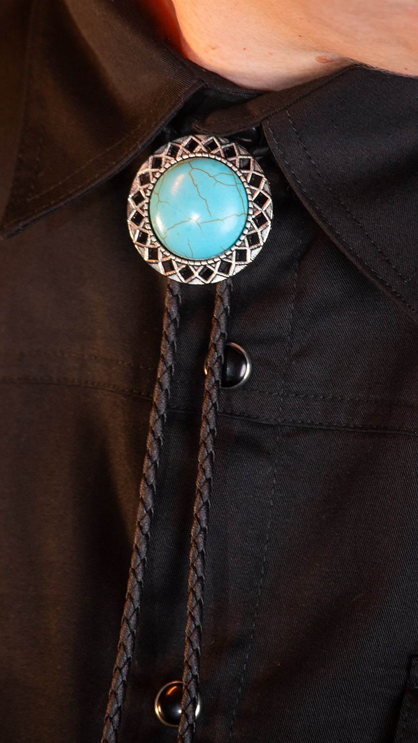 Turquoise Iron Lace Bolo Tie - Bolo-62