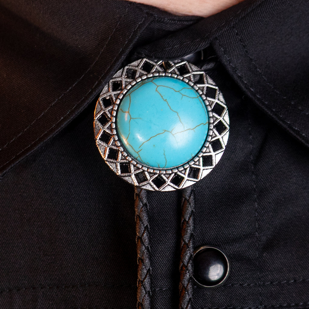 Turquoise Iron Lace Bolo Tie - Bolo-62