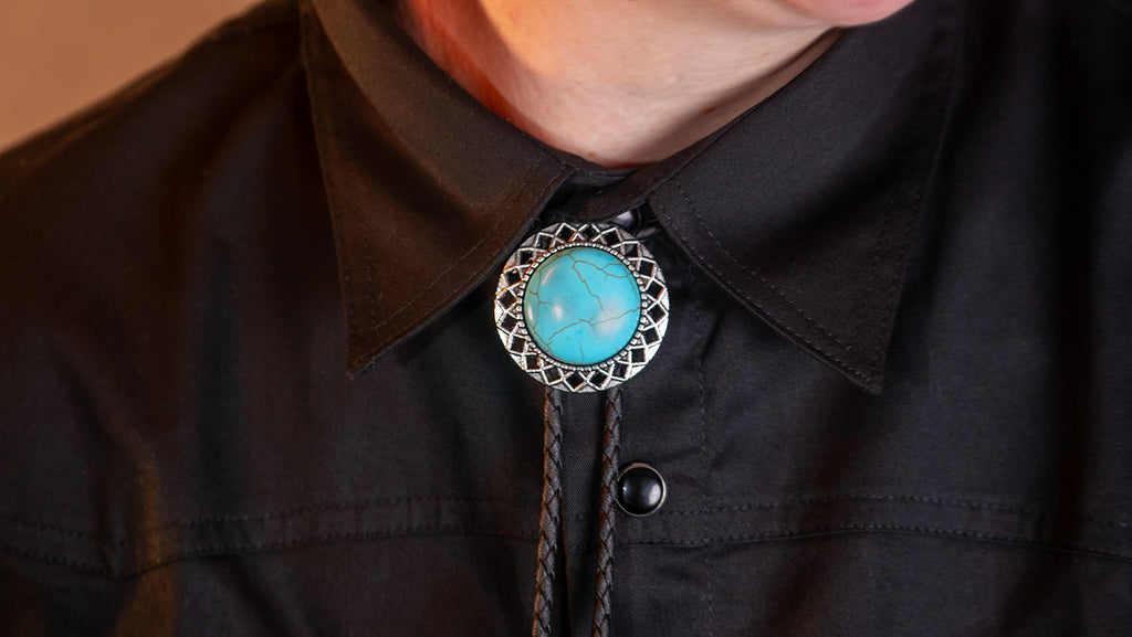 Turquoise Iron Lace Bolo Tie - Bolo-62