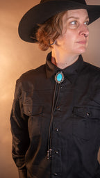 Turquoise Silver Scroll Bolo Tie - Bolo-63