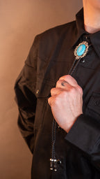 Turquoise Silver Scroll Bolo Tie - Bolo-63
