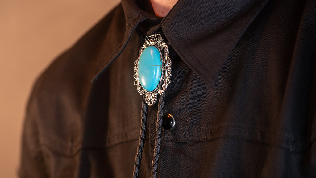 Turquoise Silver Scroll Bolo Tie - Bolo-63