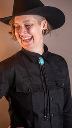 Turquoise Silver Scroll Bolo Tie - Bolo-63
