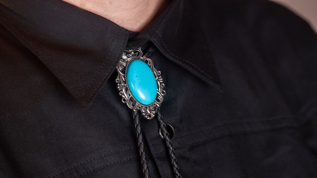Turquoise Silver Scroll Bolo Tie - Bolo-63