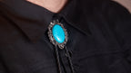 Turquoise Silver Scroll Bolo Tie - Bolo-63