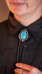 Turquoise Silver Scroll Bolo Tie - Bolo-63