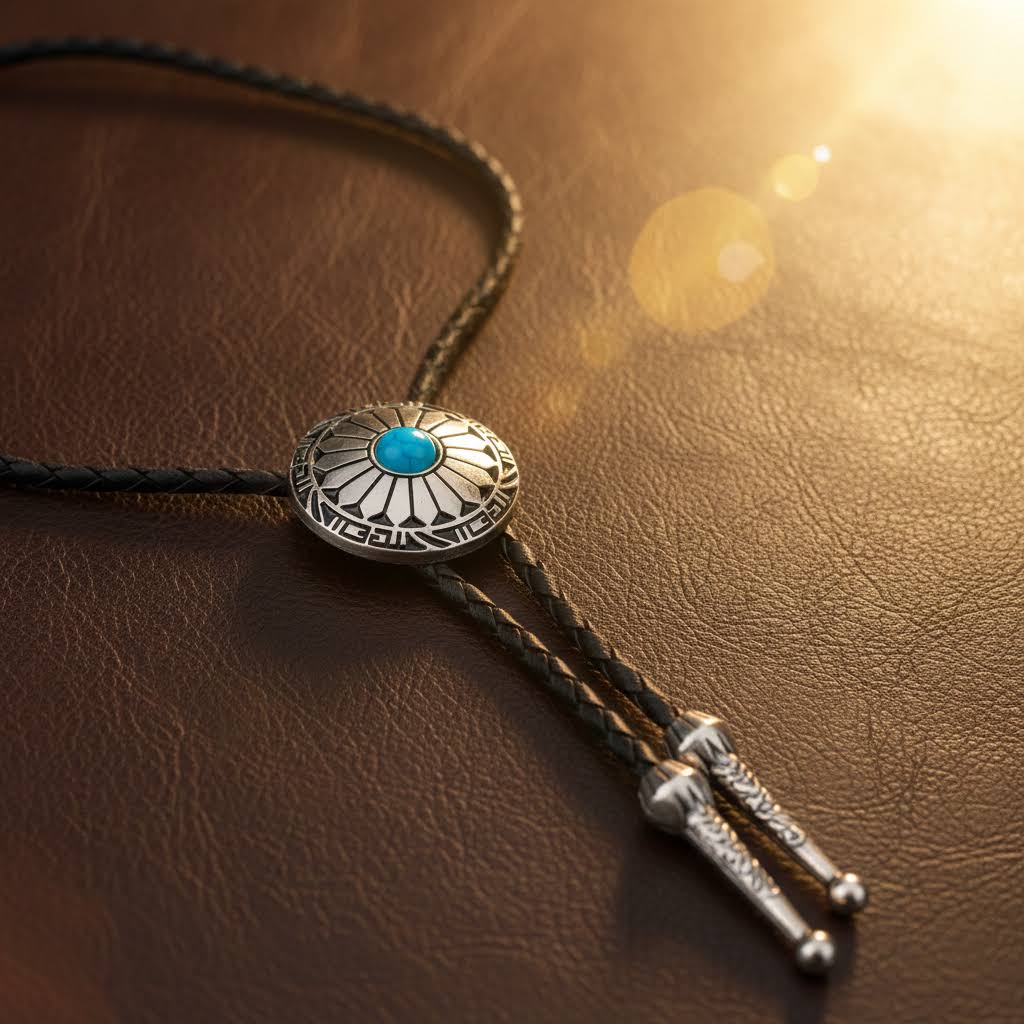 Western Turquoise Sunburst Bolo Tie - Bolo-015
