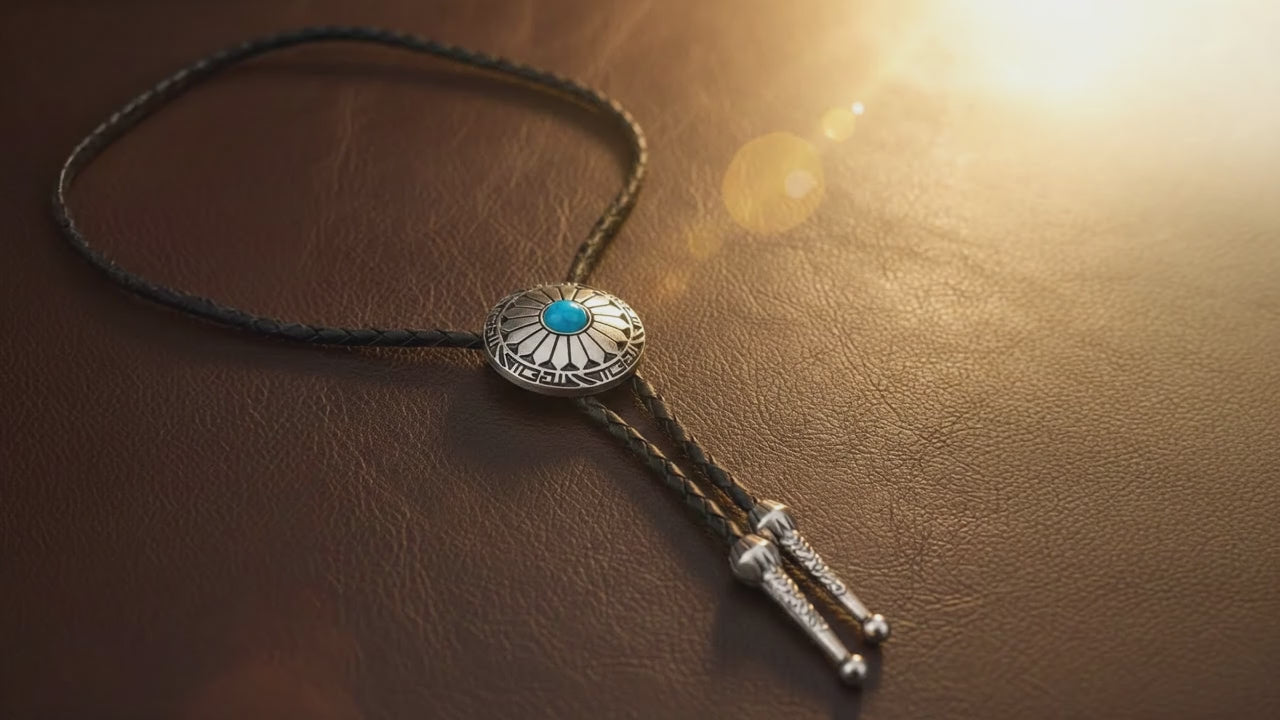 Western Turquoise Sunburst Bolo Tie - Bolo-015
